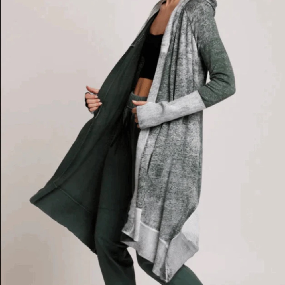 Blanc Noir Women's Gray and Green Hooded Sweater
